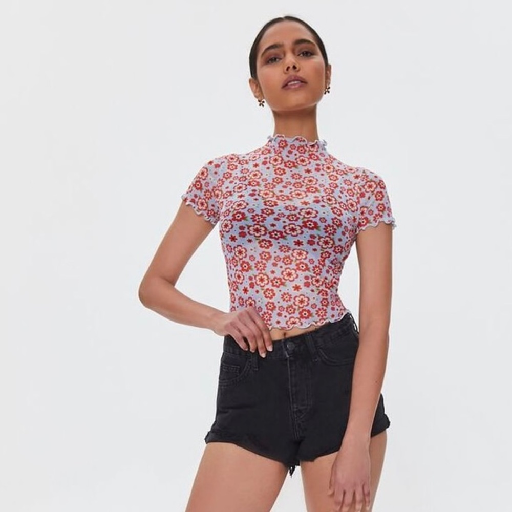 Forever 21 Floral Mesh Crop Top S